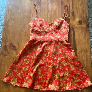 Urban Outfitters Red and Gold Floral Dress SZ M